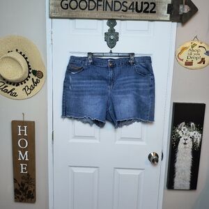 LANE BRYANT Flex Magic Waistband Mid Rise Girlfriend Denim Shorts Sz 22 Rainbow